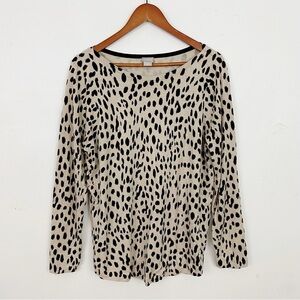 Chicos Animal Print Bateu Neck Pullover Sweater